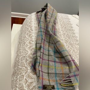 Coach Est. 1941 Gray Rainbow Plaid check Fringe Wool Cashmere Scarf Classic